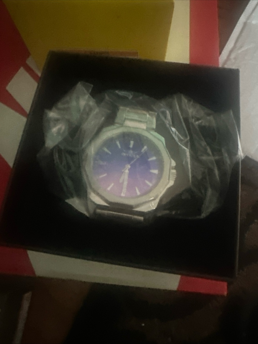 Men's Silver Stainless Steel Watch with Blue Dial